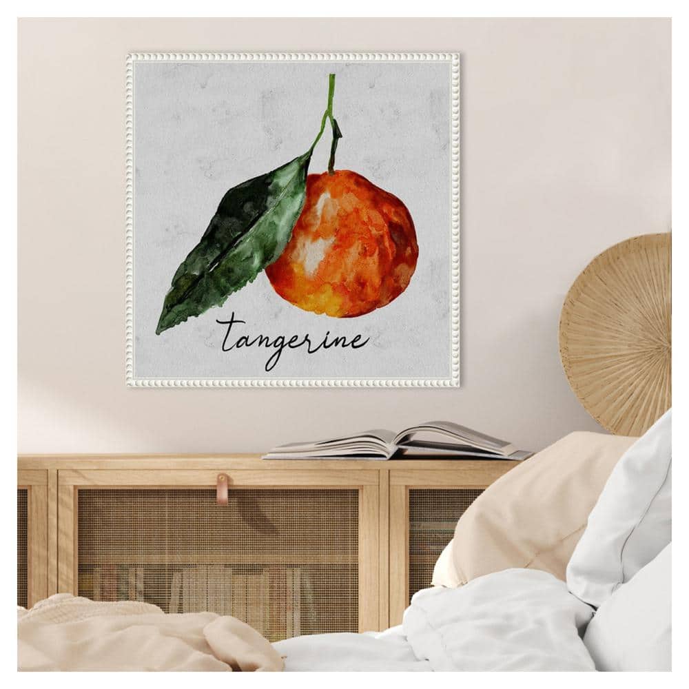 Summertime Citrus III Watercolor Tangerine Canvas Art with White Frame