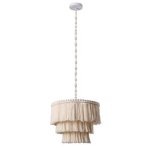 15.8 in. 1-Light Bohemian Style Pendant Light Hand-Woven Cotton Rope Ceiling Light