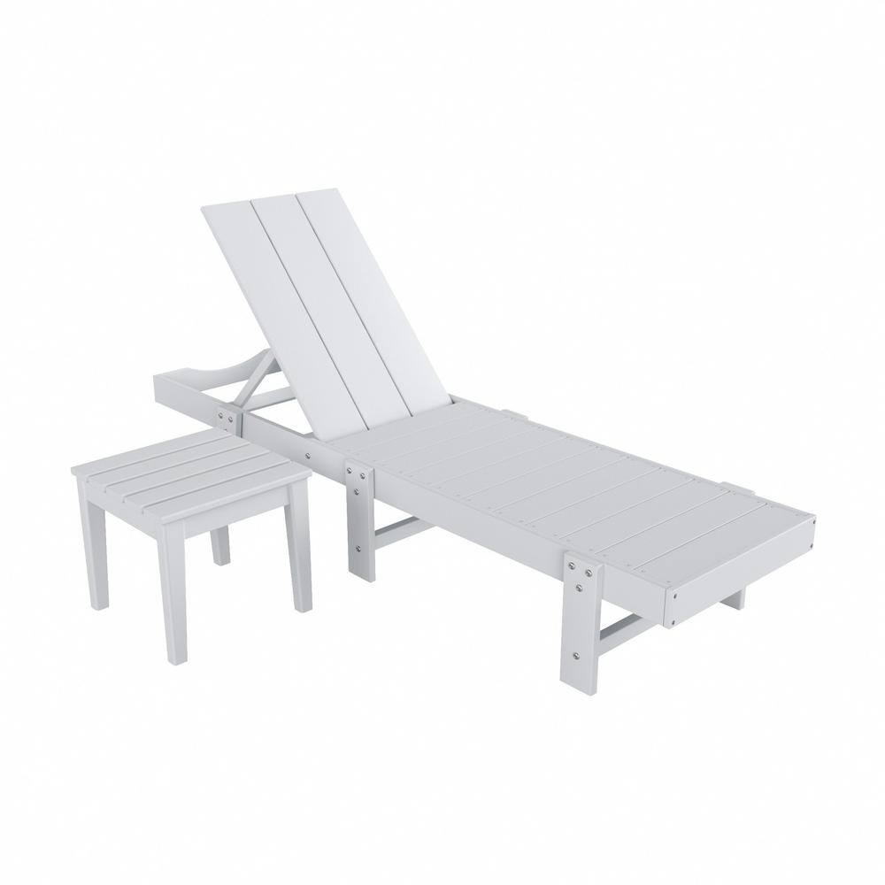 White Eco-Friendly Reclining Chaise Lounge with Side Table