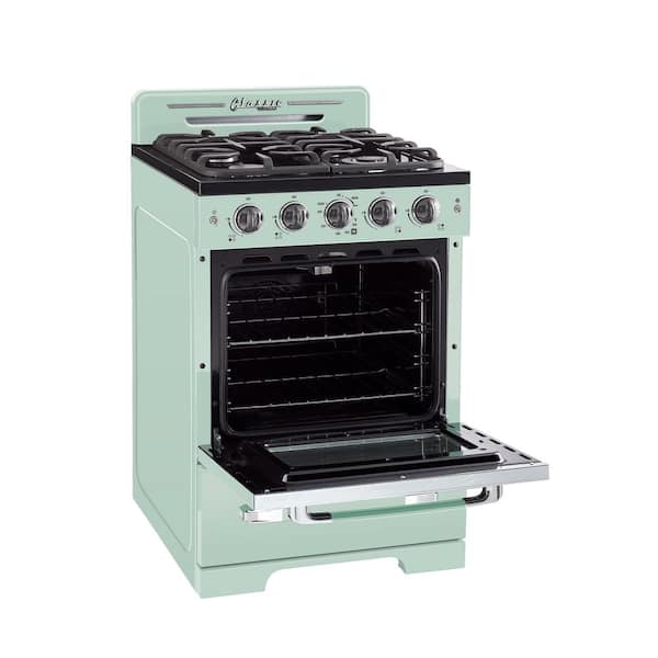 Classic Retro 24 in. 2.9 cu. ft. Retro Gas Range with Convection Oven in Summer Mint Green