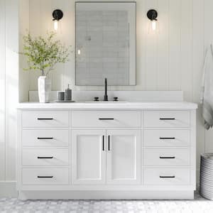 Hepburn 66 in. W x 22 in. D x 36 in. H Single Sink Freestanding Bath Vanity in White with Carrara Qt. Top