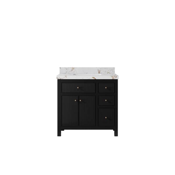 Willow Collections Sonoma 36 in. Single Sink Freestanding Black Bath Vanity with Viola Gold Qt. Top Unassembled