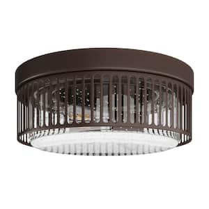 13.77 in. 2-Light Industrial Oil Rubbed Bronze Flush Mount Farmhouse Close to Ceiling Light with Seeded Glass Shade
