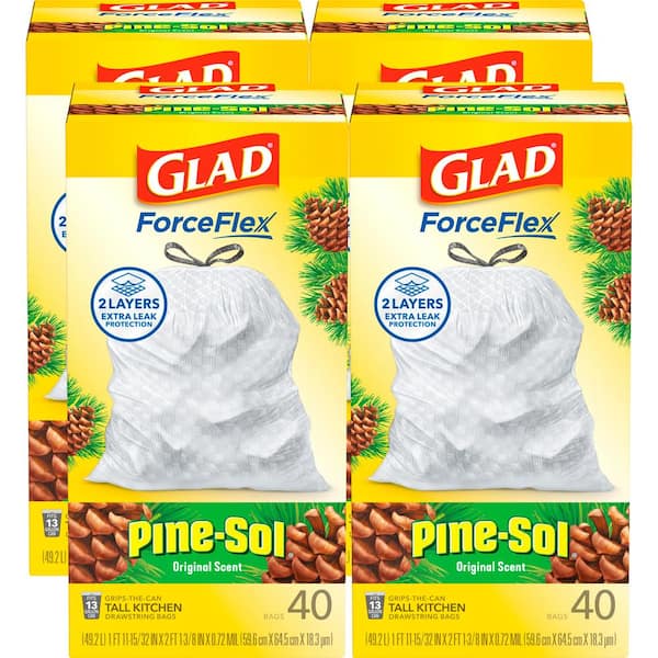 Force Flex Tall Kitchen Drawstring Trash Bags, 13 gal., Pine-Sol Original Scent, 40-Count (4-Pack)