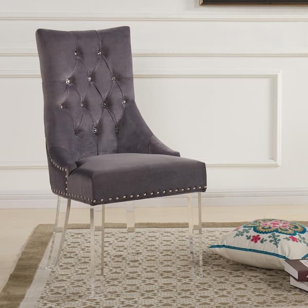 Armen Living Gobi 39 in. Gray Velvet and Acrylic Finish Modern Tufted Dining Chair