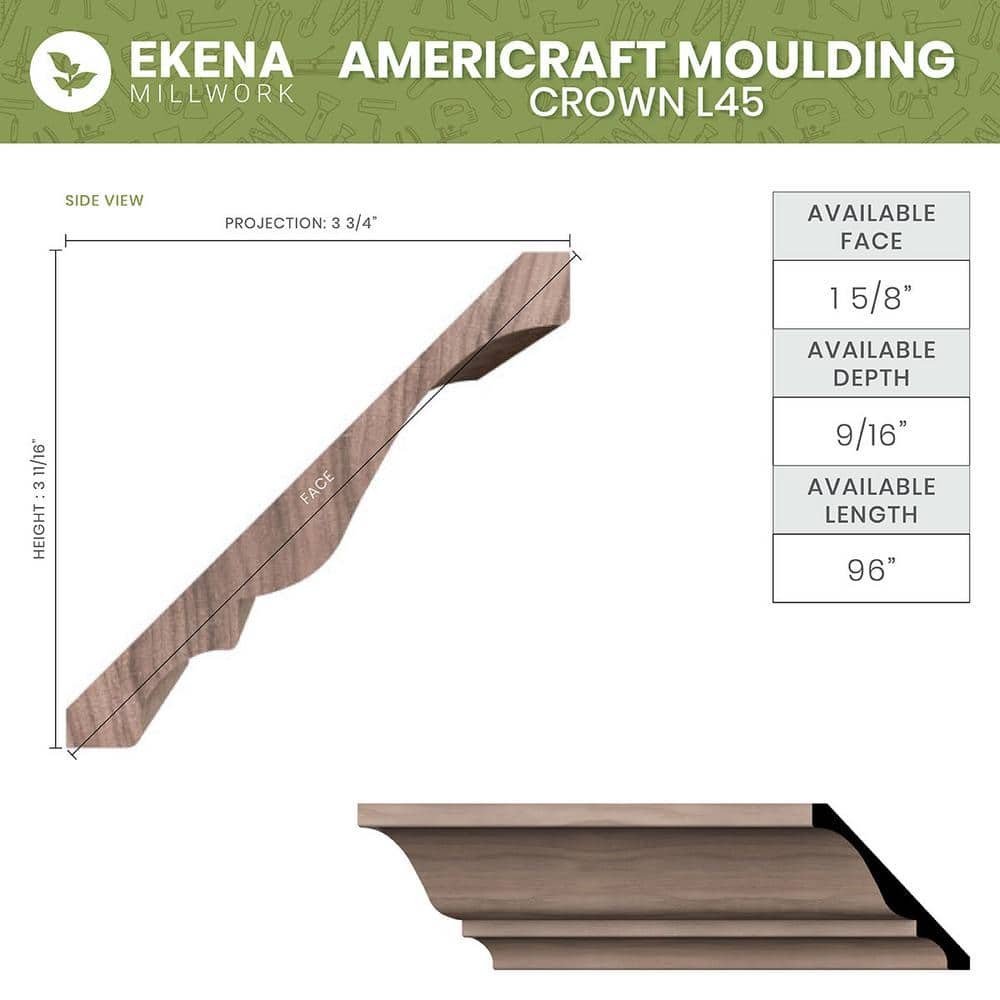 96" Red Oak Solid Wood Crown Molding