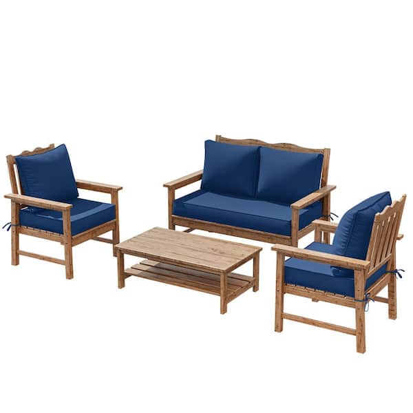 5 in. Universal Outdoor Cushion Set for Seats and Backs, Set of 1 Loveseat Cushions and 2 Deep Seat Cushions Blue
