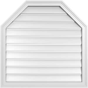 32 in. x 32 in. Octagonal Top Surface Mount PVC Gable Vent: Functional with Brickmould Frame