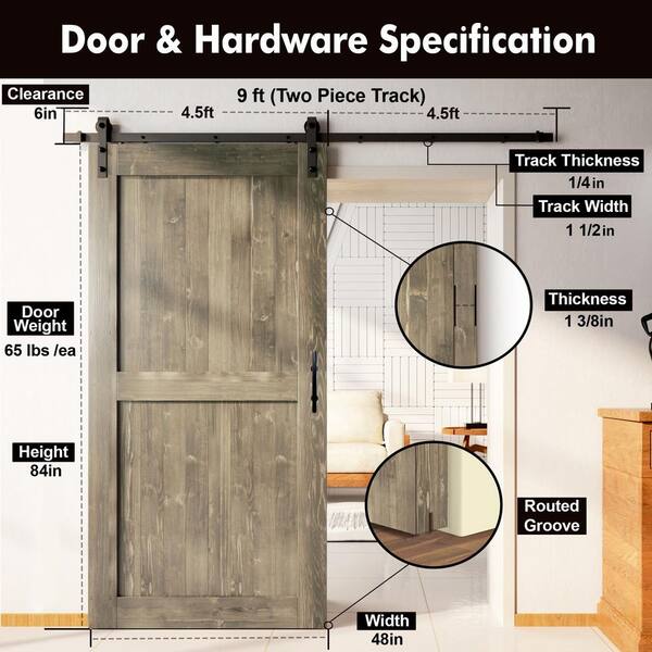 HOMACER 4 ft./48 in. Black Rustic Non-Bypass Sliding Barn Door