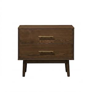 Lhawa Walnut 2 Drawers 23 in. W Nightstand