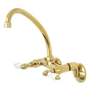 Kingston 2-Handle Wall-Mount Standard Kitchen Faucet in Polished Brass