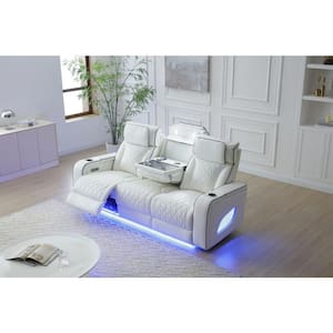 Lumin 84 in. Square Arm Faux Leather Straight Power Reclining Sofa in White with Power Adjustable Headrest