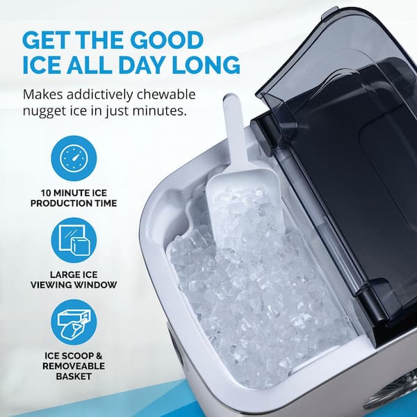 Household V2.0 Countertop Nugget Ice Maker | Self-Cleaning Pellet Ice  Machine | Open and Pour Water Refill | Stainless Steel Hou