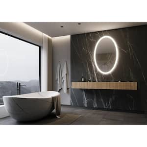 30 in. W x 48 in. H Oval Chrome Framed Wall Mounted Bathroom Vanity Mirror 3000K LED