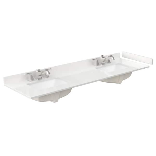 Wyndham Collection 72 in. W x 22 in. D Quartz White Rectangular Double Sink Bathroom Vanity Top in White