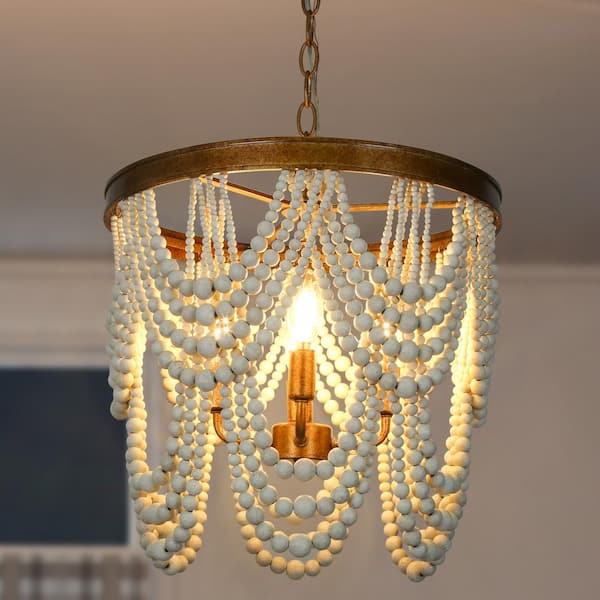 ⭐️woodland⭐️インディアンジェリー Uolfin Modern Farmhouse Empire Beaded Chandelier Light, 4