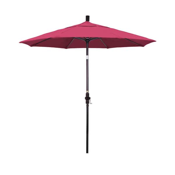 California Umbrella 7.5 ft. Bronze Aluminum Market Patio Umbrella Collar Tilt Crank Lift in Hot Pink Sunbrella