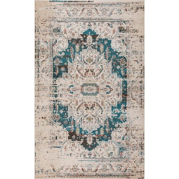 SUPERIOR Marquis Teal 8 ft. x 10 ft. Modern Farmhouse Medallion Polypropylene Area Rug