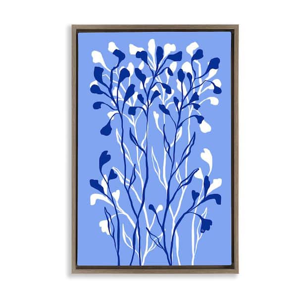Stupell Industries Blue Intertwining Sprigs by Martina Pavlova Brown Floater Frame Nature Graphic Art Print 25 in. x 17 in.