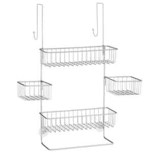 Suction Cup Mounted Bathroom Shower Caddy Over the Door Hanging Rack with Soap Dish and Towel Hooks in Chrome