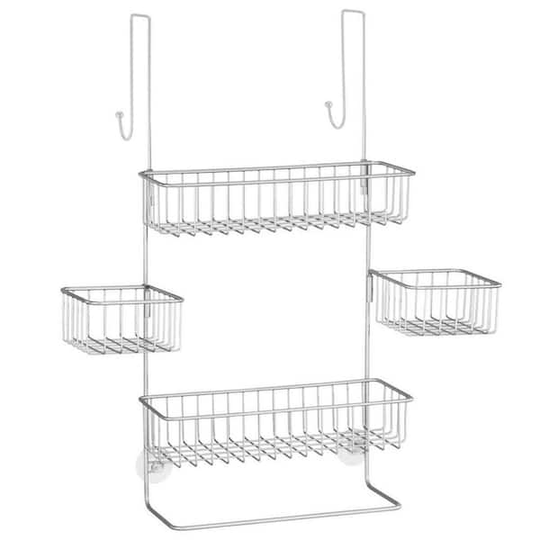 Dracelo Suction Cup Mounted Bathroom Shower Caddy Over the Door Hanging Rack with Soap Dish and Towel Hooks in Chrome