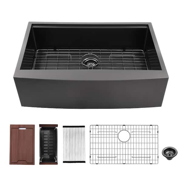 16-Gauge Stainless Steel 33 in. Single Bowl Farmhouse Apron Front Workstation Kitchen Sink