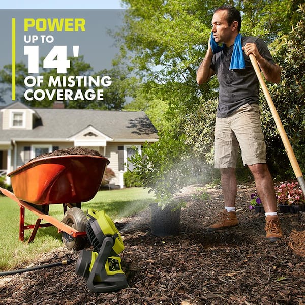 RYOBI ONE+ 18V Cordless 7-1/2 in. Bucket Top Misting Fan Kit with