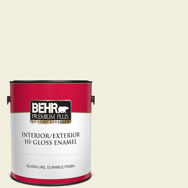 BEHR PREMIUM PLUS 1 gal. #GR-W01 White Wool Hi-Gloss Enamel Interior/Exterior Paint