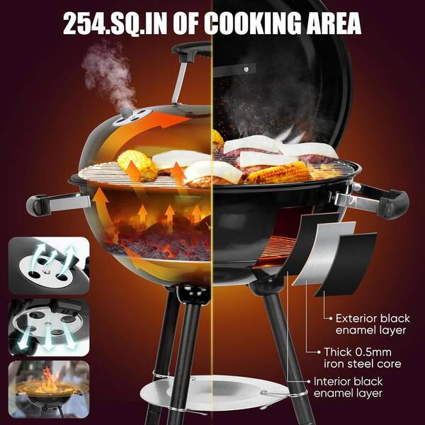 BBQ Smoker Grill Offset 811 sq in Charcoal Black Cover