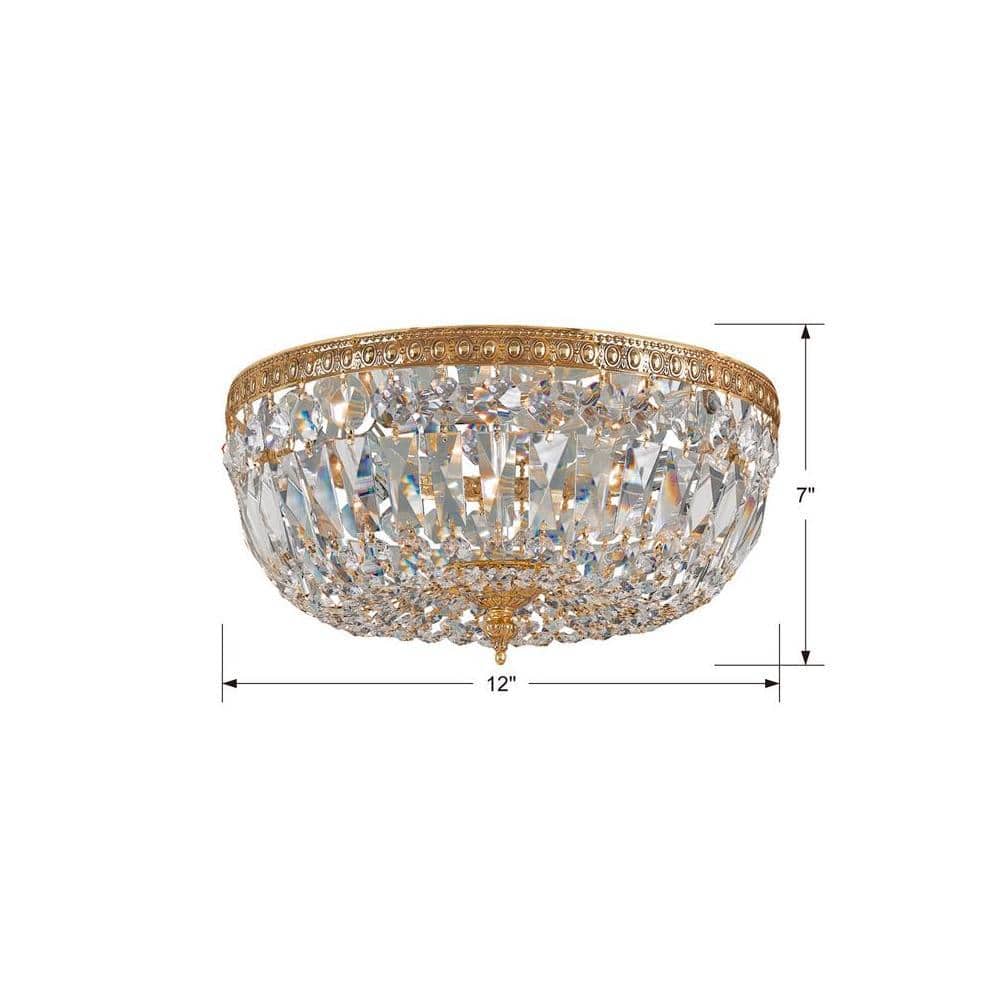 Olde Brass and Crystal 3-Light Flush Mount Ceiling Fixture