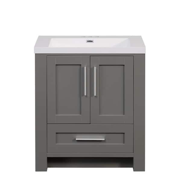 Runfine 30 in. W x 19.1 in. D x 34.0 in. H Bathroom Vanity in Modern Gray with Cultured Marble Top and Basin in White
