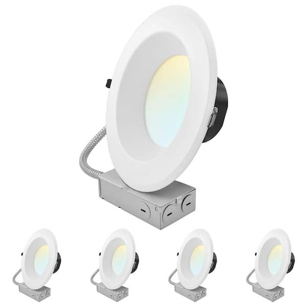 8 in. Integrated LED Recessed Light J-Box Commercial 5CCT 24/30/37W Dimmable 2800/3500/4500LM 120-277V Wet Rated 4 Pack