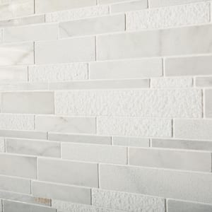 Stone Decor Glacier 3 in. x 3-1/2 in. Marble Linear Mosaic Sample Tile
