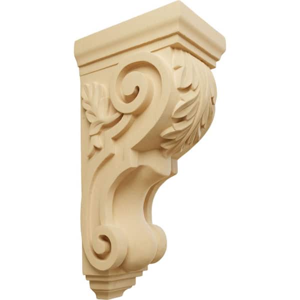 Ekena Millwork 7 in. x 5 in. x 14 in. Unfinished Wood Alder Large Traditional Acanthus Corbel