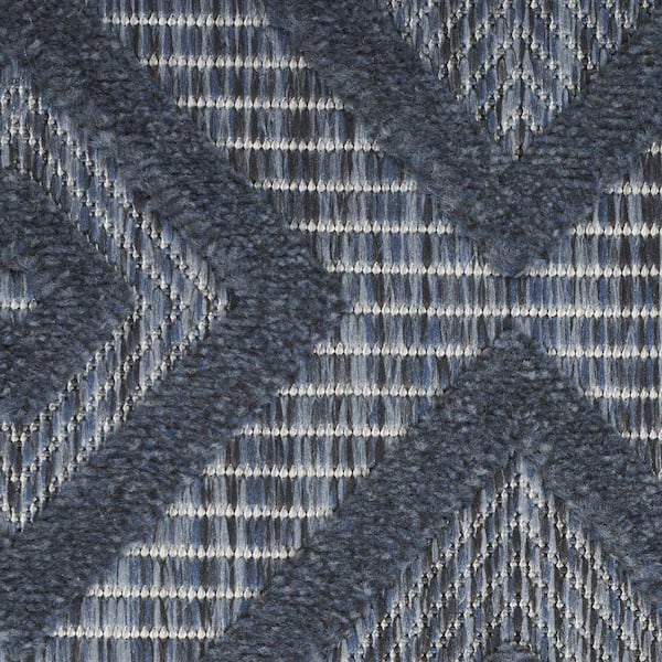 Navy Blue 9 ft. x 12 ft. Woven Abstract Polyester Rectangle Indoor/Outdoor Area Rug