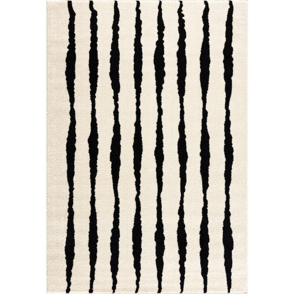 Nordic Cream/Black 6 ft. x 9 ft. Striped Area Rug