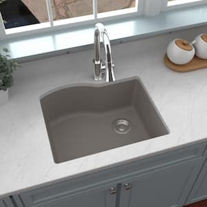 Undermount Quartz Composite 24 in. Single Bowl Kitchen Sink in Concrete