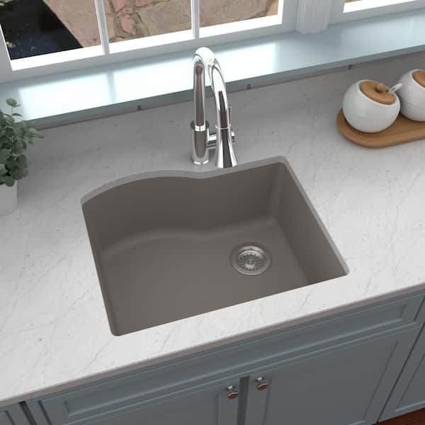 Karran Undermount Quartz Composite 24 in. Single Bowl Kitchen Sink in Concrete