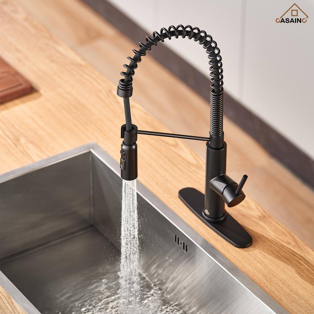 Matte Black Stainless Steel Pull Down Kitchen Faucet with Deck Plate