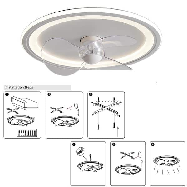 OUKANING 19.7 in. Integrated LED Indoor White 3-Color Dimmable 6 