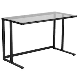 47.3 in. Rectangular Clear/Black Writing Desks with Glass Top