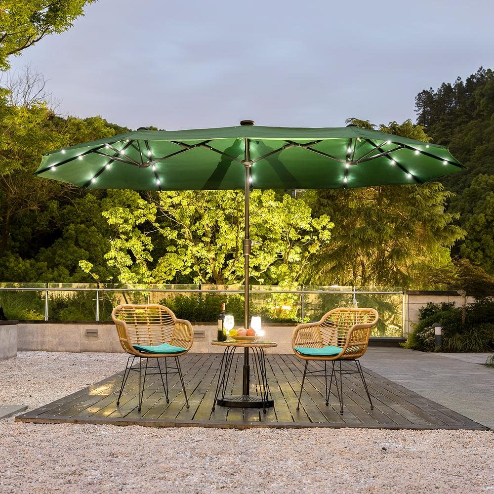 13 ft. Metal Market Solar Patio Umbrella in Green with LED Lights