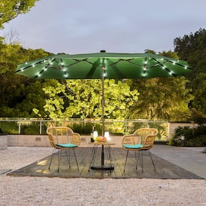 13 ft. Metal Market Solar Patio Umbrella in Green with LED Lights