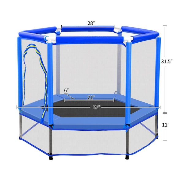 55” Mini Trampoline for Kids with Enclosure Net and Safety Pad