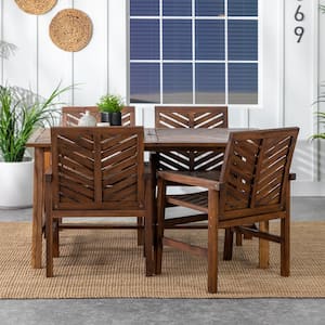 Dark Brown 5-Piece Acacia Wood Boho Rectangle Table Outdoor Dining Set