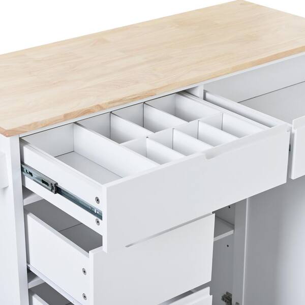 Siavonce White Rubber Wood 18.50 in. W Kitchen Island Cart