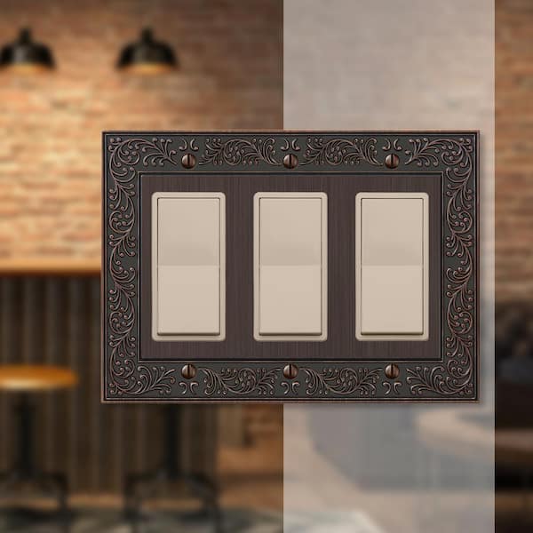 English Garden 3 Gang Rocker Metal Wall Plate - Aged Bronze