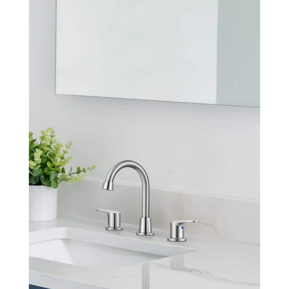 Brushed Nickel Double Handle Widespread Bathroom Faucet
