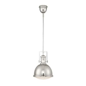 Chival 11 in. W x 17 in. H 1-Light Polished Nickel Shaded Pendant Light with Etched Glass Shade