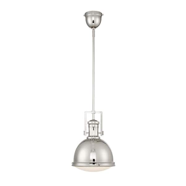 Chival 11 in. W x 17 in. H 1-Light Polished Nickel Shaded Pendant Light with Etched Glass Shade